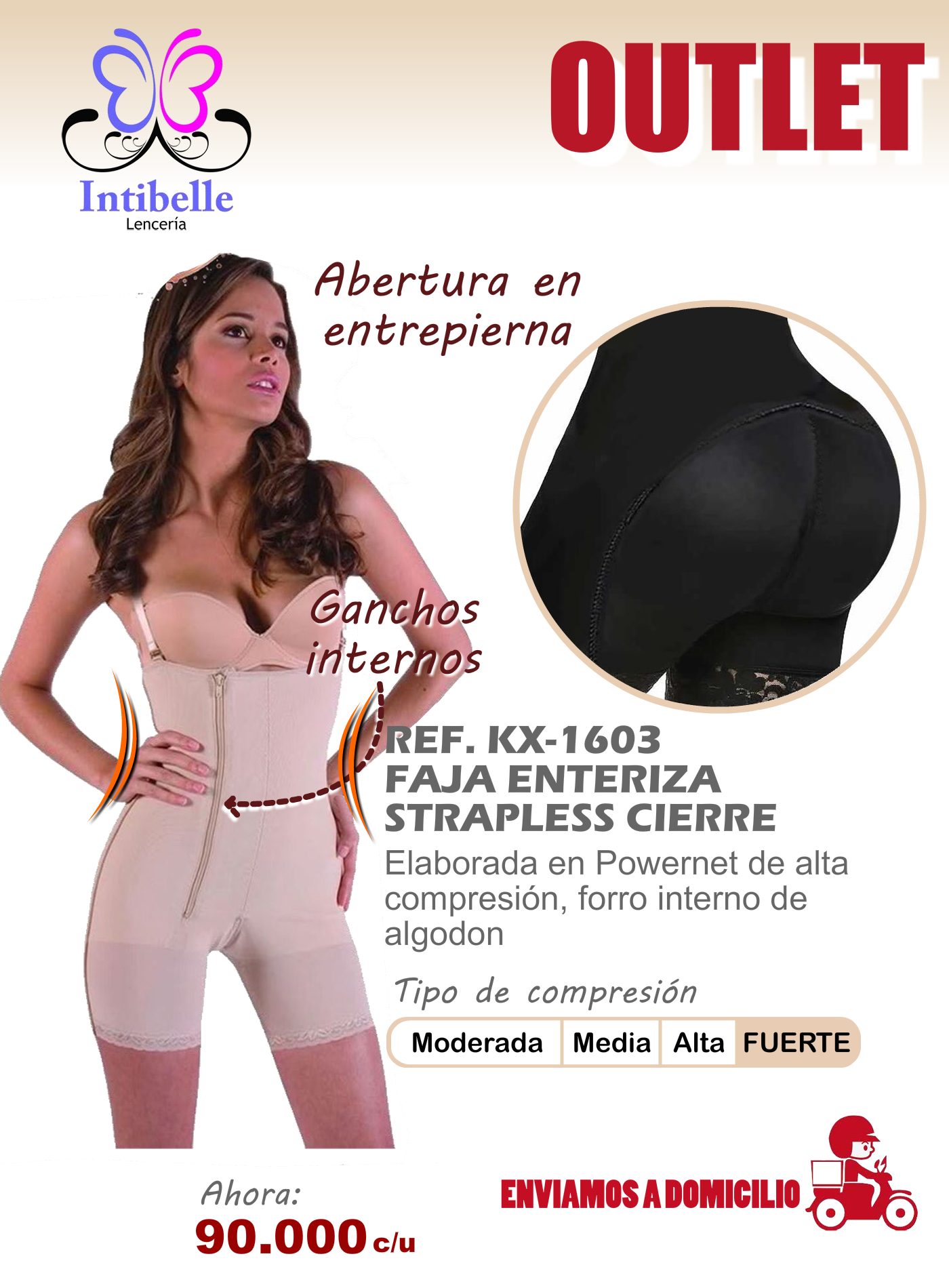 faja enteriza strapless con cierre