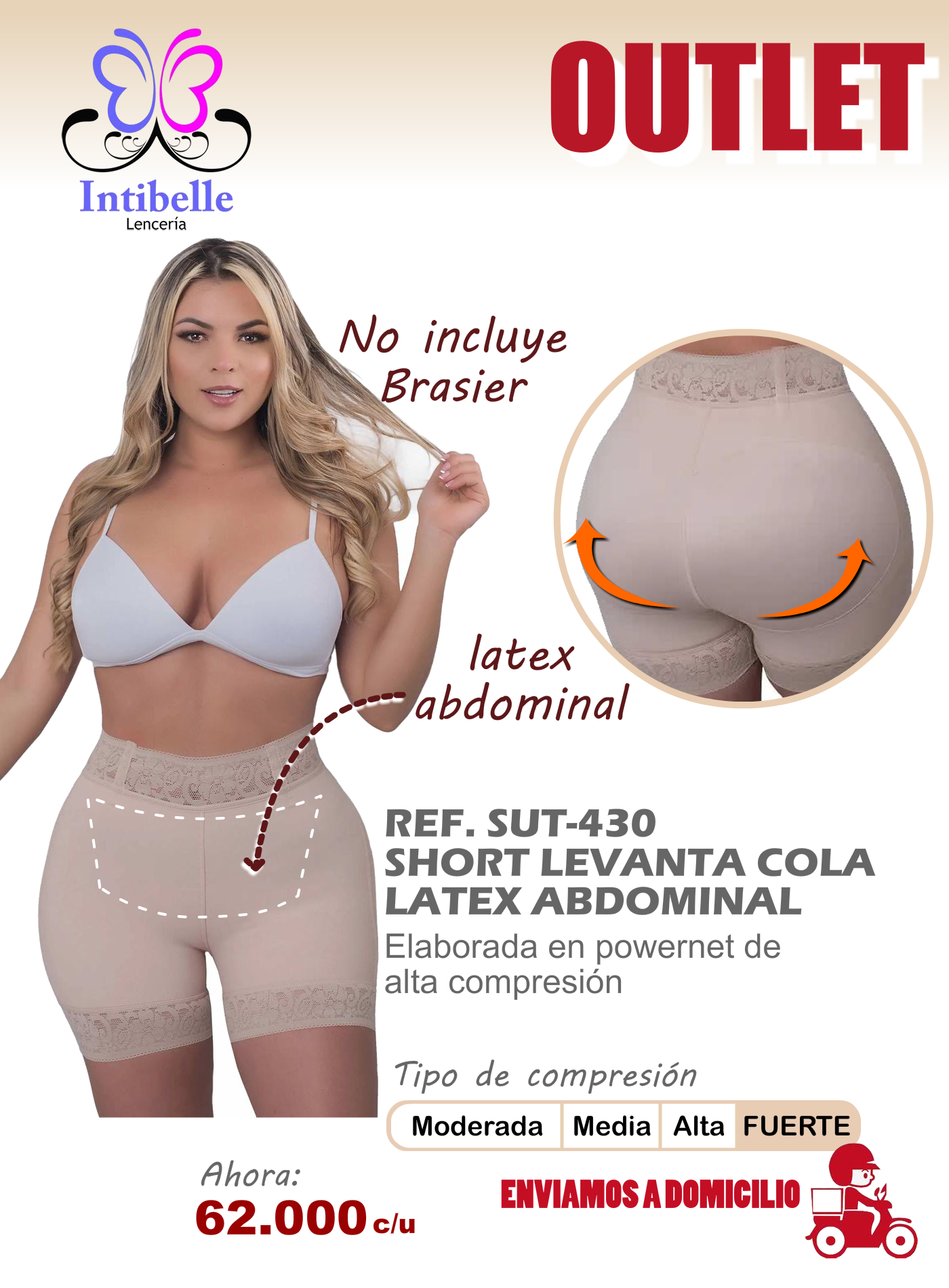 short levanta cola latex abdominal